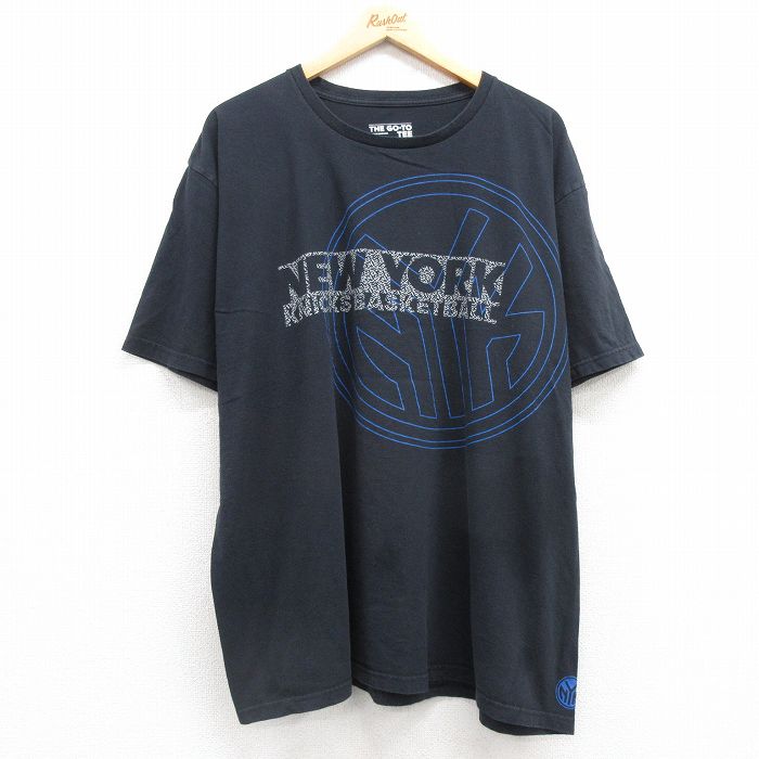 XL★古着 アディダス adidas 半袖 ブランド Tシャツ メンズ NBA ニューヨークニックス 大きいサイズ コットン クルーネック 黒 ブラック バスケットボール 25jul22 中古