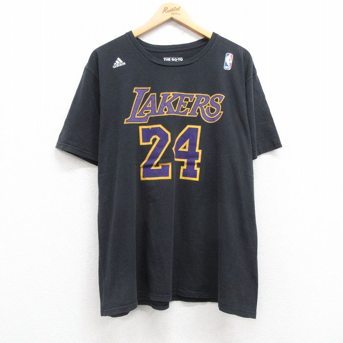 XL★古着 アディダス adidas 半袖 ブランド Tシャツ メンズ NBA ロサンゼルスレイカーズ コービーブライアント 24 コットン クルーネック 黒 ブラック バスケットボール 【spe】 25jul22 中古