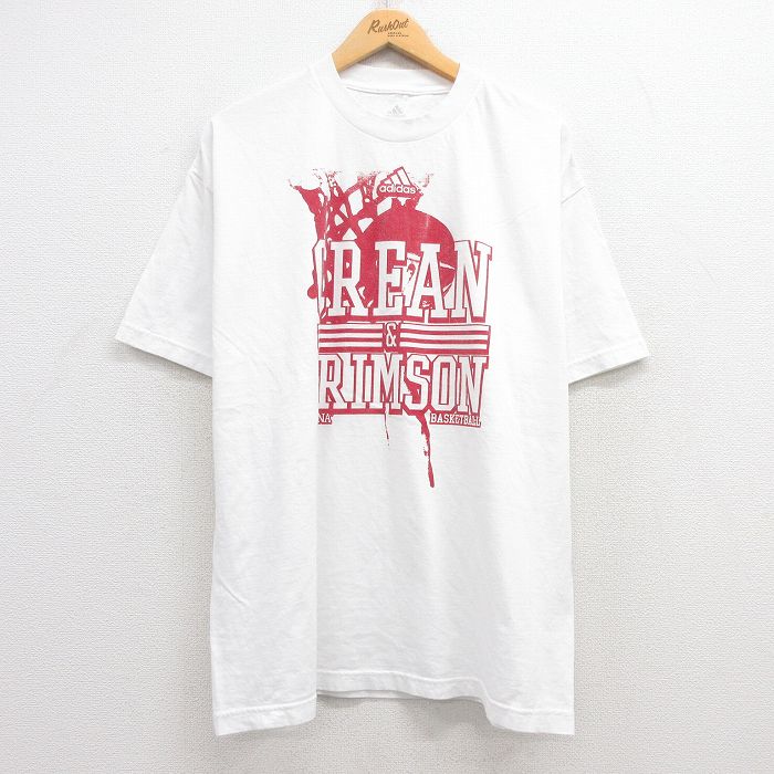 XL★古着 アディダス adidas 半袖 ブランド Tシャツ メンズ CREAN&CRIMSON コットン クルーネック 白 ホワイト 25jul22 中古