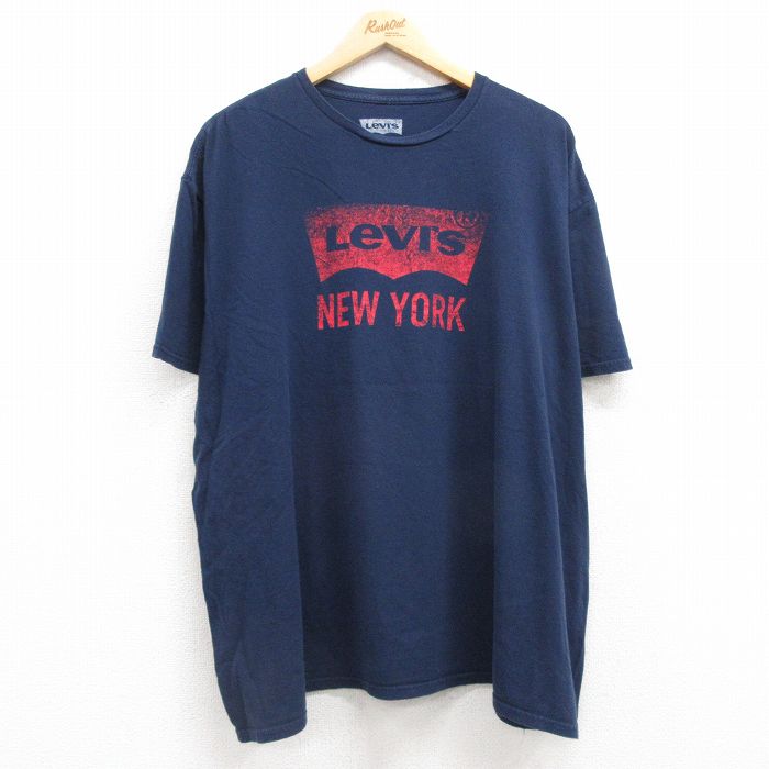 XL★古着 リーバイス Levis 半袖 ブランド Tシャツ メンズ ビッグロゴ 大きいサイズ コットン クルーネック 濃紺 ネイビー 25jul22 中古