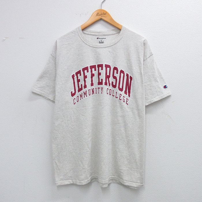 XL★古着 チャンピオン Champion 半袖 ブランド Tシャツ メンズ ジェファーソン コミュニティ カレッジ クルーネック 薄グレー 霜降り 25jul25 中古
