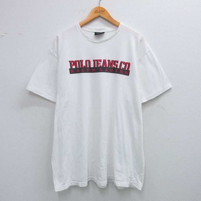 XL★古着 ラルフローレン Ralph Lauren ポロジーンズ 半袖 ブランド Tシャツ メンズ ビッグロゴ 大きいサイズ コットン クルーネック 白 ホワイト 【spe】 25jul25 中古