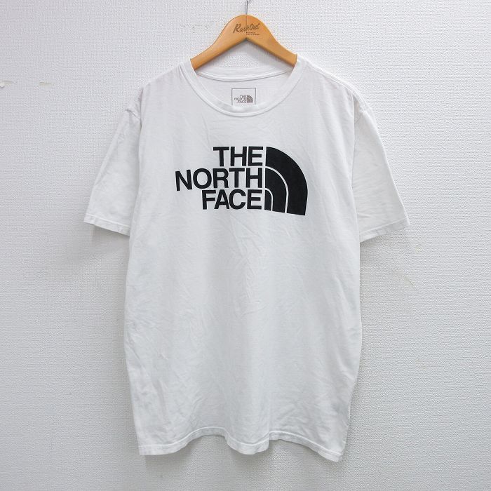 【50%OFF】XL★古着 ノースフェイス THE NORTH FACE 半袖 ブランド Tシャツ メンズ ビッグロゴ 大きいサイズ コットン クルーネック 白 ホワイト 25jul25 中古