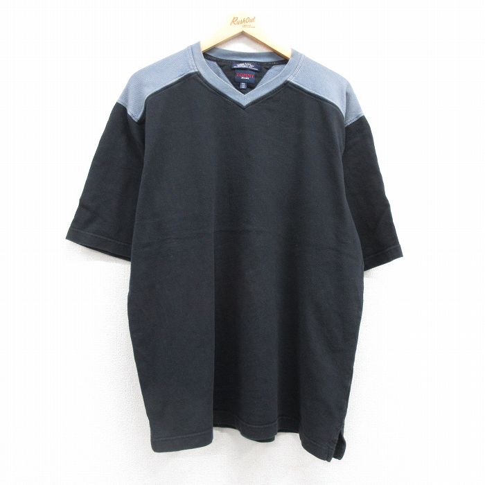 XL★古着 トミーヒルフィガー TOMMY HILFIGER トミージーンズ 半袖 ブランド Tシャツ メンズ 無地 ツートンカラー 大きいサイズ コットン Vネック 黒 ブラック 【spe】 25jul22 中古