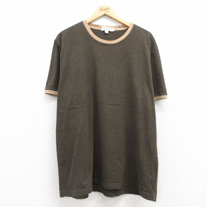 【20%OFF】XL★古着 カルバンクライン Calvin Klein 半袖 ブランド Tシャツ メンズ ワンポイントロゴ 大きいサイズ コットン クルーネック 濃ベージュ系 カーキ 霜降り リンガー 25jul22 中古