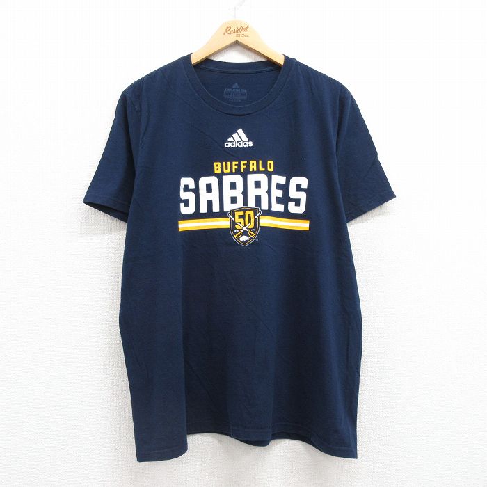 【50%OFF】XL★古着 アディダス adidas 半袖 ブランド Tシャツ メンズ NFL バッファローセイバーズ 大きいサイズ コットン クルーネック 濃紺 ネイビー アメフト スーパーボウル 25jul22 中古