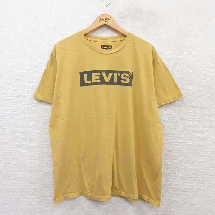 XL★古着 リーバイス Levis 半袖 ブランド Tシャツ メンズ ビッグロゴ 大きいサイズ コットン クルーネック 黄 イエロー 25jul25 中古