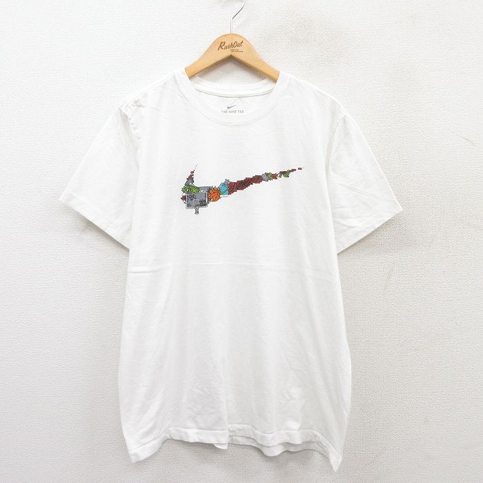 XL★古着 ナイキ NIKE 半袖 ブランド Tシャツ メンズ ビッグロゴ バスケットボール ネズミ クルーネック 白 ホワイト 25jul25 中古