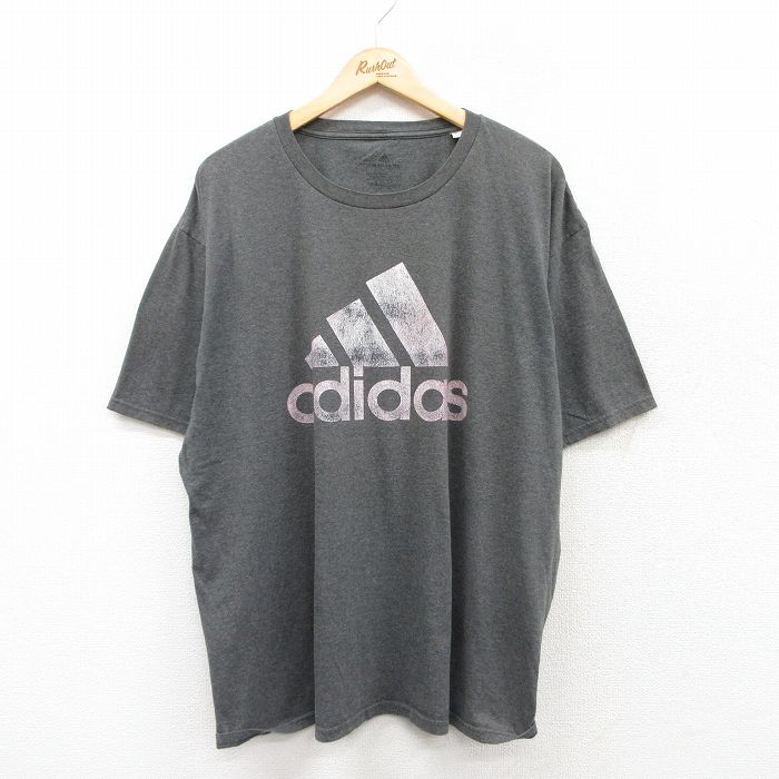 XL★古着 アディダス adidas 半袖 ブランド Tシャツ メンズ ビッグロゴ 大きいサイズ クルーネック 濃グレー 霜降り 25jul25 中古