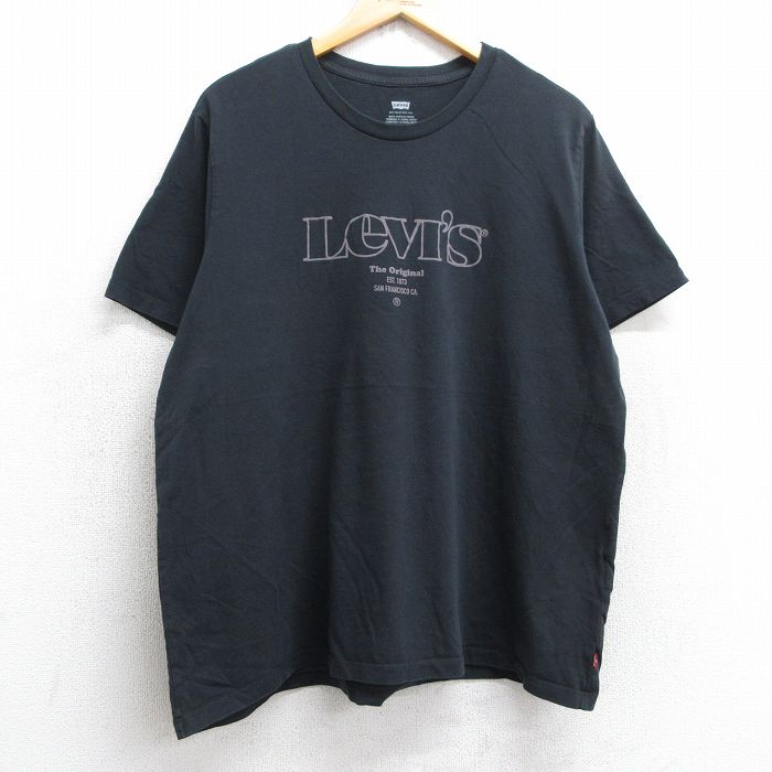 XL★古着 リーバイス Levis 半袖 ブランド Tシャツ メンズ ビッグロゴ 大きいサイズ コットン クルーネック 黒 ブラック 25jul30 中古