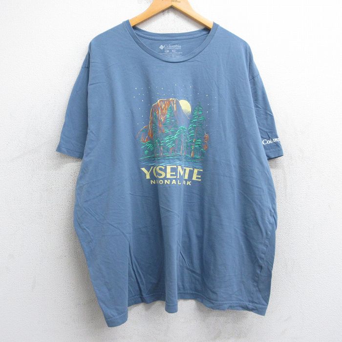 XL★古着 コロンビア COLUMBIA 半袖 ブランド Tシャツ メンズ ヨセミテ 大きいサイズ コットン クルーネック 薄紺 ネイビー 25jul30 中古