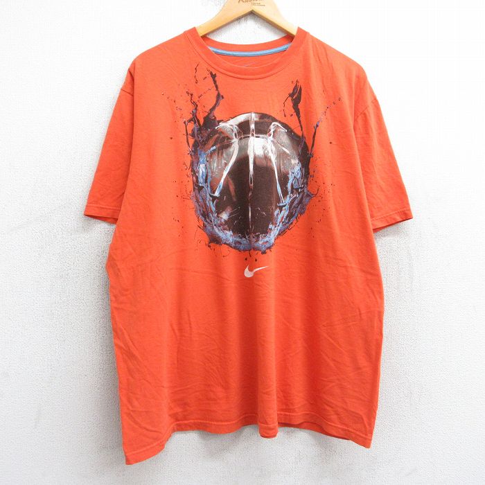 XL★古着 ナイキ NIKE 半袖 ブランド Tシャツ メンズ バスケットボール 大きいサイズ クルーネック オレンジ 25jul30 中古