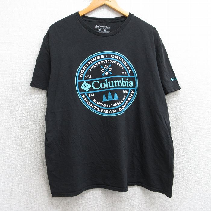 XL★古着 コロンビア COLUMBIA 半袖 ブランド Tシャツ メンズ ビッグロゴ コットン クルーネック 黒 ブラック 25aug06 中古