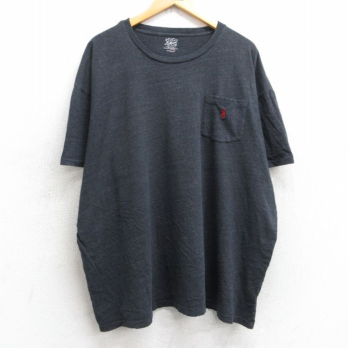 XL★古着 ラルフローレン Ralph Lauren 半袖 ブランド Tシャツ メンズ ワンポイントロゴ 大きいサイズ コットン クルーネック 黒 ブラック 霜降り 25aug06 中古