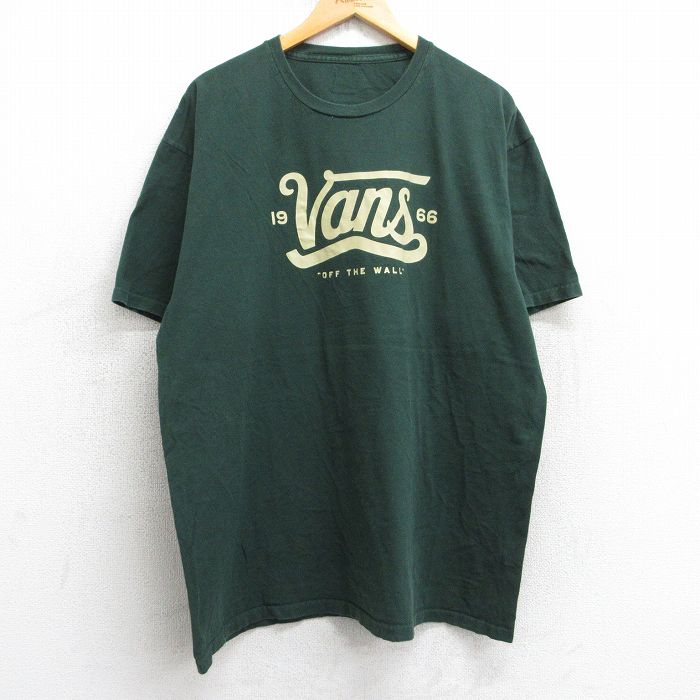 XL★古着 バンズ VANS 半袖 ブランド Tシャツ メンズ ビッグロゴ 大きいサイズ クルーネック 緑 グリーン 25aug06 中古