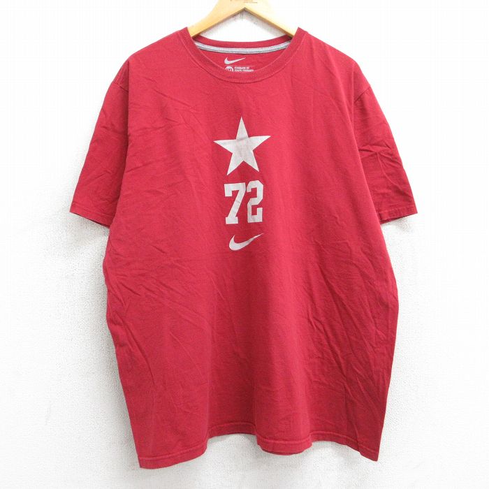 XL★古着 ナイキ NIKE 半袖 ブランド Tシャツ メンズ ビッグロゴ 星 72 大きいサイズ コットン クルーネック 赤 レッド 25aug06 中古