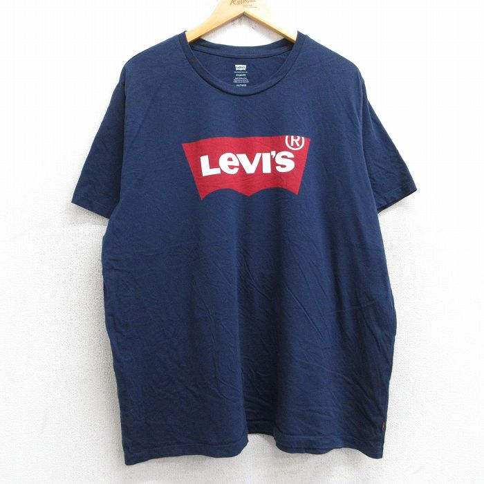 【50%OFF】XL★古着 リーバイス Levis 半袖 ブランド Tシャツ メンズ ビッグロゴ 大きいサイズ コットン クルーネック 紺 ネイビー 25aug06 中古