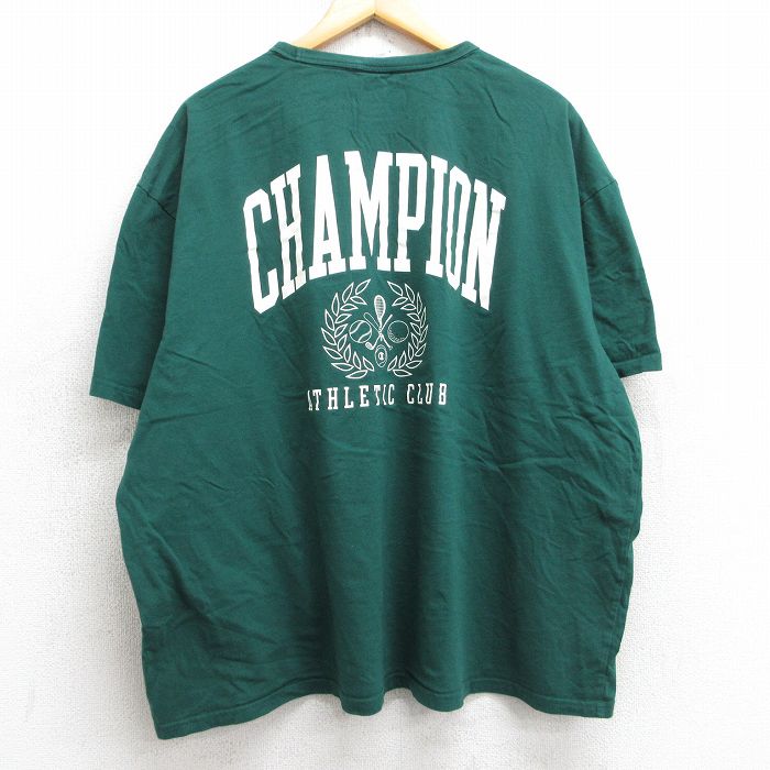 【50%OFF】XL★古着 チャンピオン champion 半袖 ブランド Tシャツ メンズ ビッグロゴ 大きいサイズ コットン クルーネック 緑 グリーン 25aug06 中古