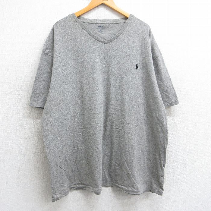 XL★古着 ラルフローレン Ralph Lauren 半袖 ブランド Tシャツ メンズ ワンポイントロゴ 大きいサイズ コットン Vネック グレー 霜降り 25aug06 中古