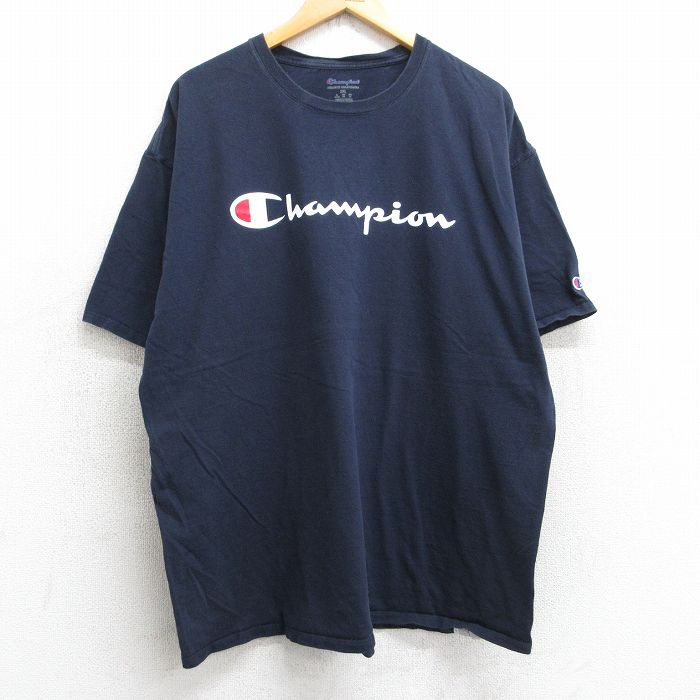 XL★古着 チャンピオン champion 半袖 ブランド Tシャツ メンズ ビッグロゴ 大きいサイズ コットン クルーネック 紺 ネイビー 25aug06 中古