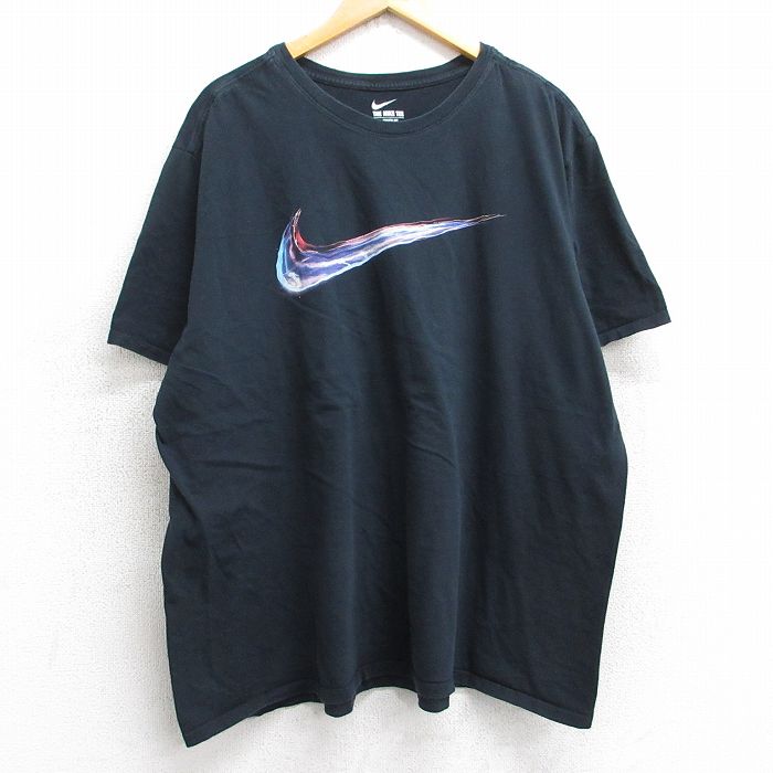 XL★古着 ナイキ NIKE 半袖 ブランド Tシャツ メンズ ビッグロゴ 大きいサイズ クルーネック 黒 ブラック 25aug06 中古