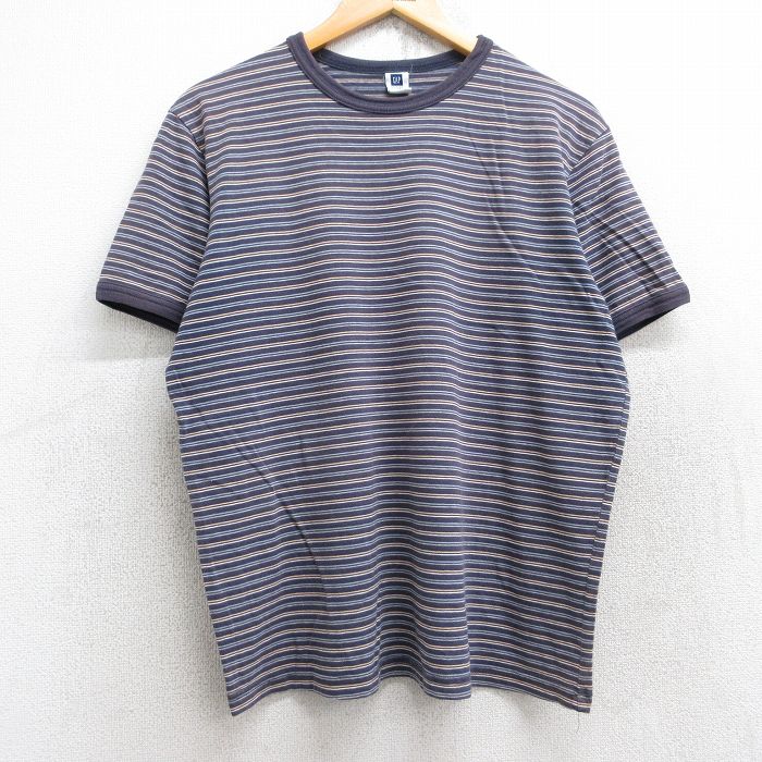 L★古着 ギャップ GAP 半袖 ブランド Tシャツ メンズ コットン クルーネック 紺他 ネイビー ボーダー 25aug19 中古