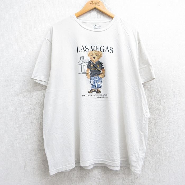 XL★古着 ラルフローレン Ralph Lauren 半袖 ブランド Tシャツ メンズ ポロベア ラスベガス 大きいサイズ コットン クルーネック 白 ホワイト 25aug19 中古