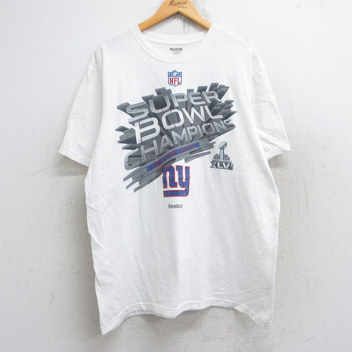 XL★古着 リーボック REEBOK 半袖 ブランド Tシャツ メンズ NFL ニューヨークジャイアンツ コットン クルーネック 白 ホワイト アメフト スーパーボウル 25aug19 中古