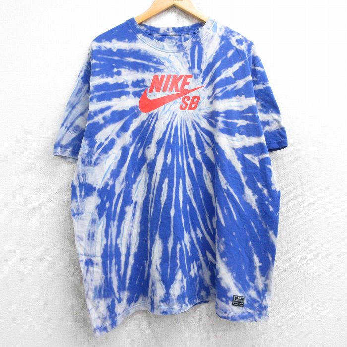 XL★古着 ナイキ NIKE 半袖 ブランド Tシャツ メンズ ビッグロゴ 大きいサイズ コットン クルーネック 青他 ブルー タイダイ 【spe】 25aug19 中古