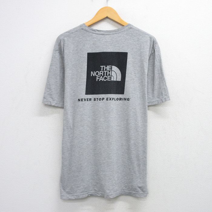 XL★古着 ノースフェイス THE NORTH FACE 半袖 ブランド Tシャツ メンズ ビッグロゴ 大きいサイズ クルーネック グレー 霜降り 25aug20 中古