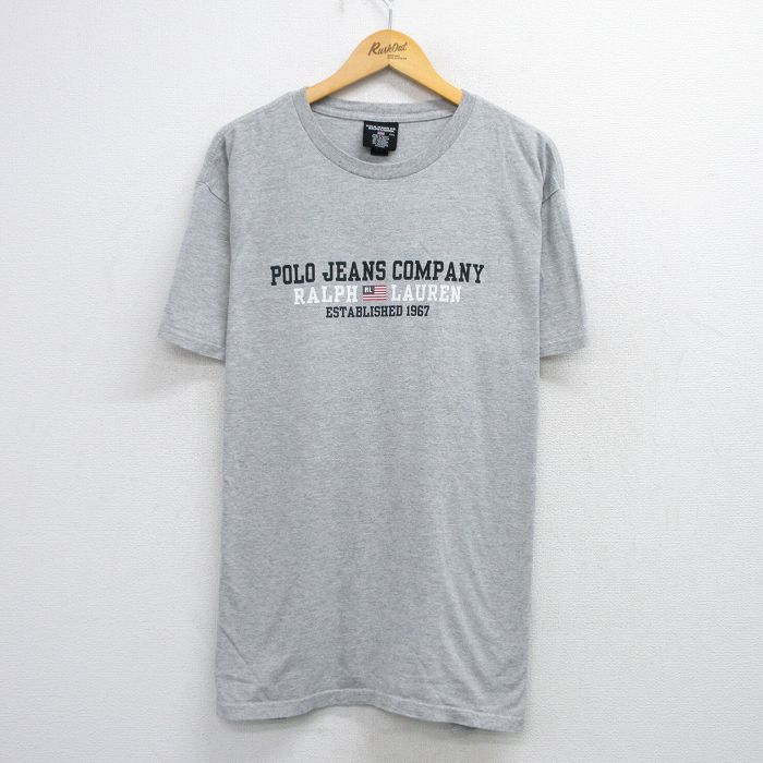 【20%OFF】XL★古着 ラルフローレン Ralph Lauren ポロジーンズ 半袖 ブランド Tシャツ メンズ 00年代 00s ビッグロゴ 大きいサイズ クルーネック グレー 霜降り 25aug20 中古