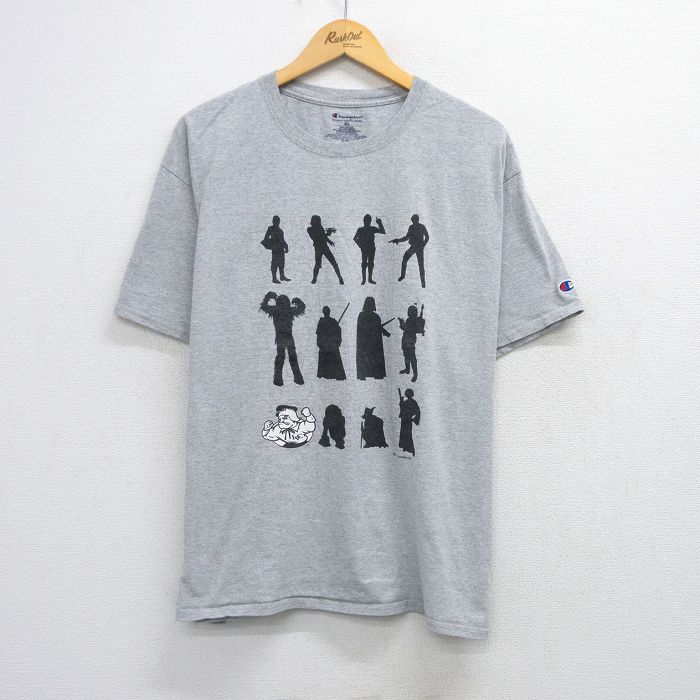 XL★古着 チャンピオン Champion 半袖 ブランド Tシャツ メンズ スターウォーズ STAR WARS ダースベイダー ヨーダ クルーネック グレー 霜降り 25aug20 中古