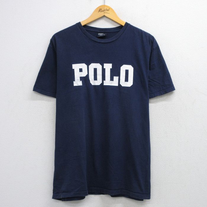 XL★古着 ラルフローレン Ralph Lauren 半袖 ブランド Tシャツ メンズ 90年代 90s ビッグロゴ コットン クルーネック 紺 ネイビー 25aug20 中古