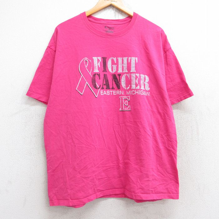 チャンピオン 半袖Tシャツ FIGHT CANCER ピンク XL | 古着