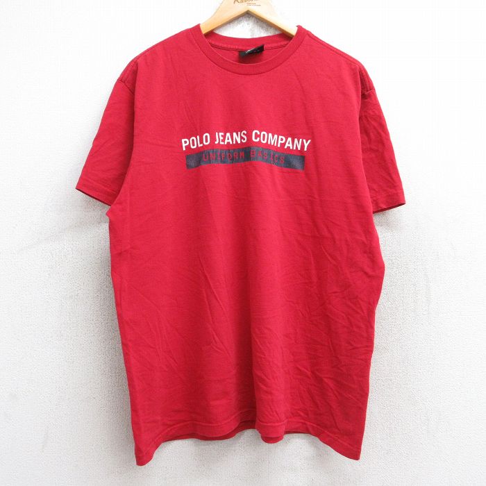 【20%OFF】XL★古着 ラルフローレン Ralph Lauren ポロジーンズ 半袖 ブランド Tシャツ メンズ 00年代 00s ビッグロゴ コットン クルーネック 赤 レッド 25aug25 中古