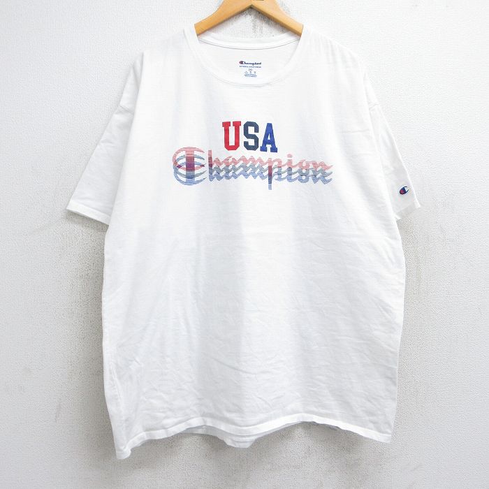 【50%OFF】XL★古着チャンピオン champion 半袖 ブランド Tシャツ メンズ ビッグロゴ USAロゴ 大きいサイズ コットン クルーネック 白 ホワイト 25aug25 中古