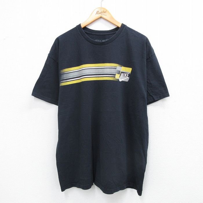 【50%OFF】XL★古着 ナイキ NIKE 半袖 ブランド Tシャツ メンズ ビッグロゴ 大きいサイズ コットン クルーネック 黒 ブラック 25aug25 中古