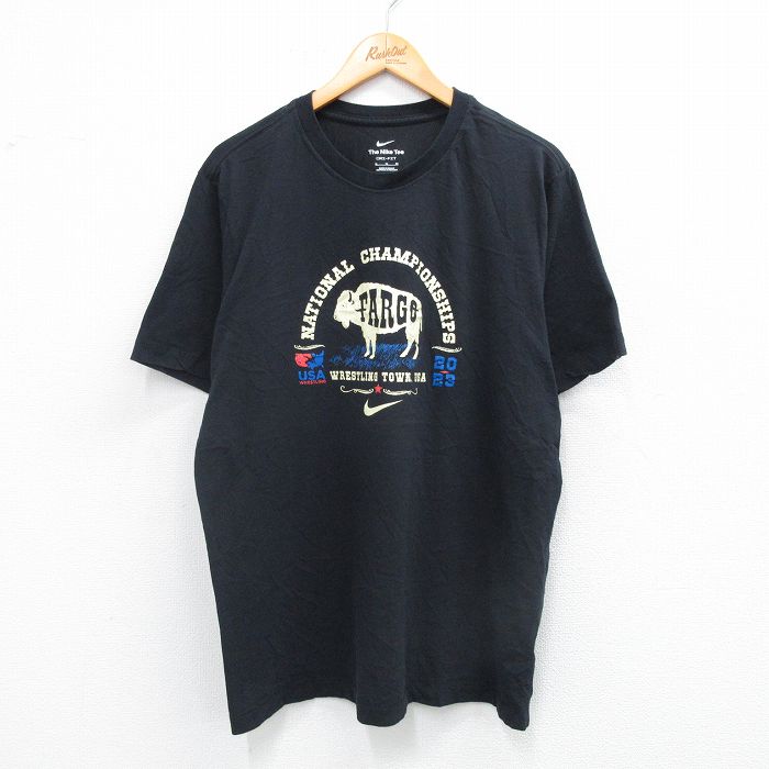 【50%OFF】XL★古着 ナイキ NIKE 半袖 ブランド Tシャツ メンズ ファーゴナショナルチャンピオンシップ 羊 クルーネック 黒 ブラック 25aug25 中古