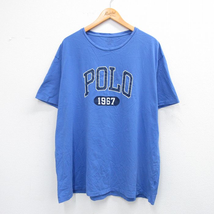 【50%OFF】XL★古着 ラルフローレン Ralph Lauren 半袖 ブランド Tシャツ メンズ ビッグロゴ 大きいサイズ クルーネック 青 ブルー 25aug25 中古