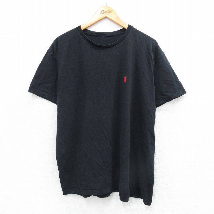 XL★古着 ラルフローレン Ralph Lauren 半袖 ブランド Tシャツ メンズ ワンポイントロゴ 大きいサイズ クルーネック 黒 ブラック 25aug25 中古