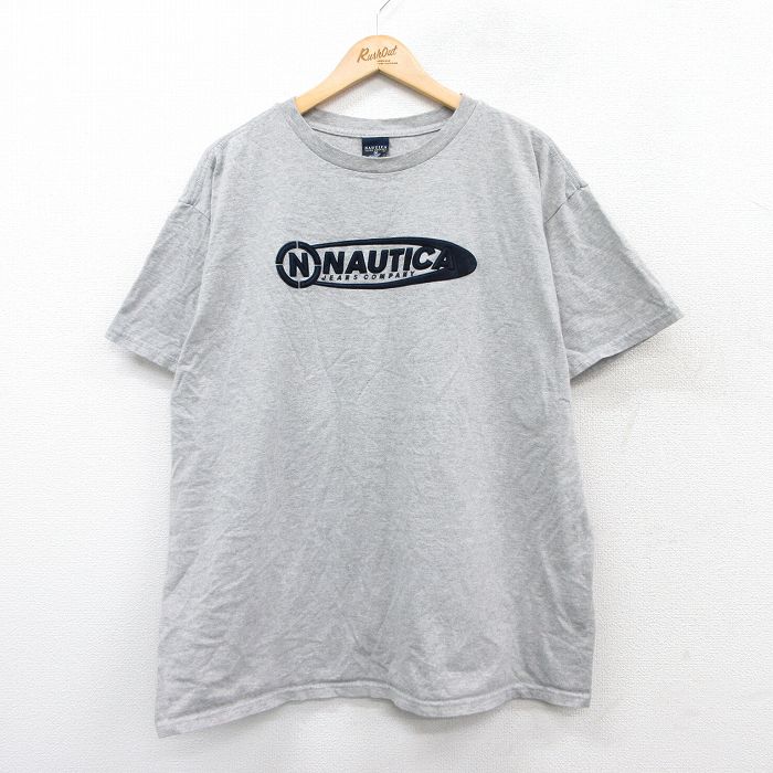 XL★古着 ノーティカ NAUTICA 半袖 ブランド Tシャツ メンズ ビッグロゴ クルーネック グレー 25aug25 中古