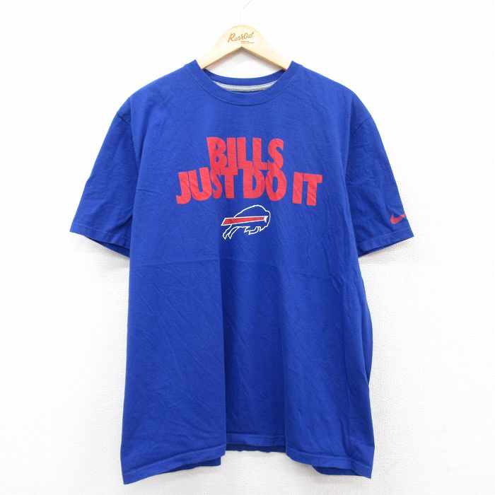 【50%OFF】XL★古着 ナイキ NIKE 半袖 ブランド Tシャツ メンズ NFL バッファロービルズ 大きいサイズ コットン クルーネック 青 ブルー アメフト スーパーボウル 25aug25 中古