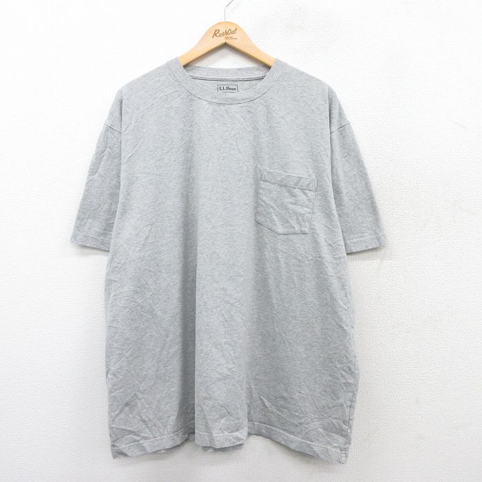 【50%OFF】XL★古着エルエルビーン 半袖 ブランド Tシャツ メンズ 無地 胸ポケット付き 大きいサイズ コットン クルーネック グレー 25aug25 中古