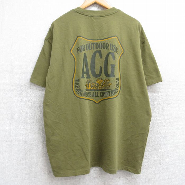 XL★古着 ナイキNIKE ACG 半袖 ブランド Tシャツ メンズ ビッグロゴ キノコ 大きいサイズ クルーネック 濃緑 グリーン 25aug26 中古