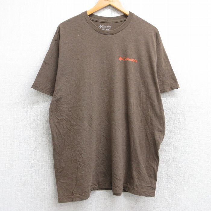 【50%OFF】XL★古着 コロンビア COLUMBIA 半袖 ブランド Tシャツ メンズ ワンポイントロゴ クルーネック 茶 ブラウン 霜降り 25aug26 中古