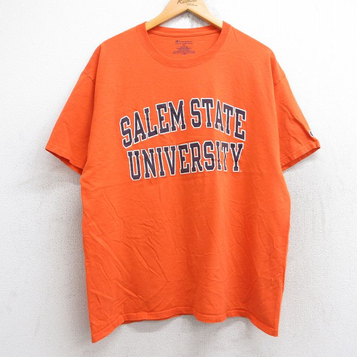 XL★古着 チャンピオン champion 半袖 ブランド Tシャツ メンズ セーレムステート 大学 コットン クルーネック オレンジ 25aug26 中古