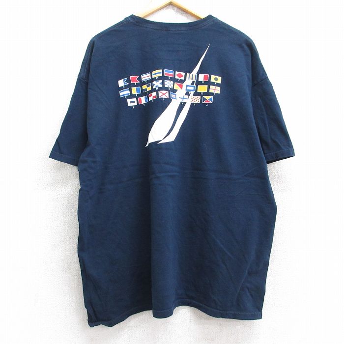 XL★古着 ノーティカ NAUTICA 半袖 ブランド Tシャツ メンズ ビッグロゴ 大きいサイズ コットン クルーネック 紺 ネイビー 25aug26 中古