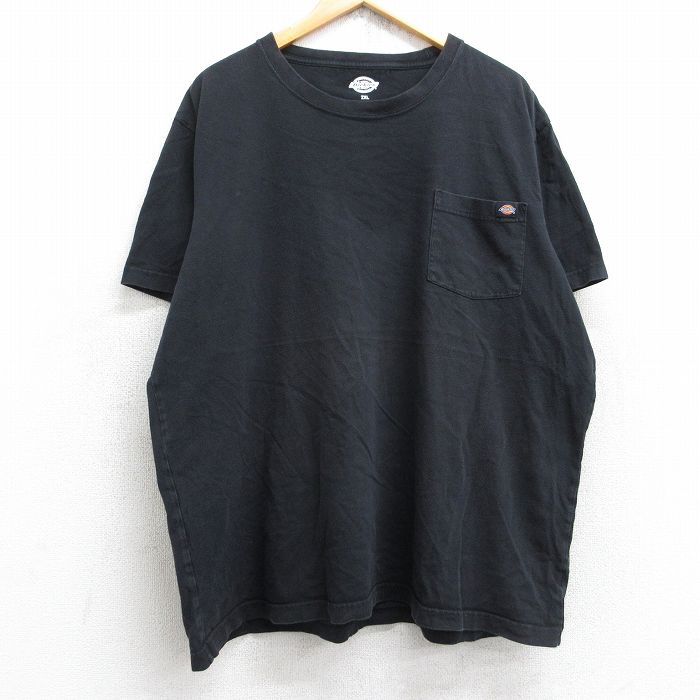 XL★古着 ディッキーズ Dickies 半袖 ブランド Tシャツ メンズ ワンポイントロゴ 胸ポケット付き 大きいサイズ コットン クルーネック 黒 ブラック 25aug26 中古