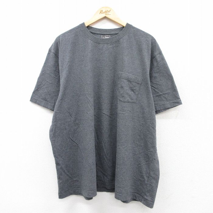 【50%OFF】XL★古着 エルエルビーン LLBEAN 半袖 ブランド Tシャツ メンズ 無地 胸ポケット付き 大きいサイズ コットン クルーネック 濃グレー 25aug26 中古