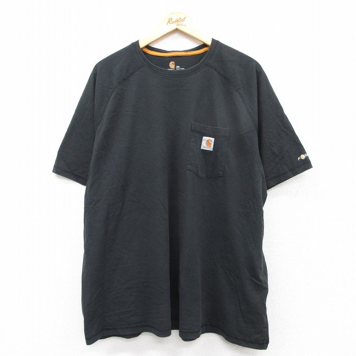 【50%OFF】XL★古着 カーハート Carhartt 半袖 ブランド Tシャツ メンズ ワンポイントロゴ 胸ポケット付き ラグラン 黒 ブラック 25aug26 中古
